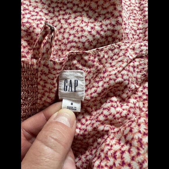 GAP Pink Peach White Floral Sundress Spaghetti Strap Sz 8 Fit n Flare - Picture 10 of 11